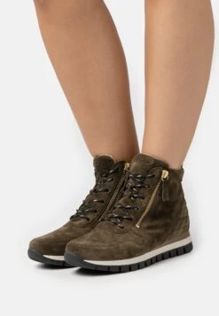 Gabor Comfort Lace-Up Ankle Boots - Olive