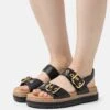 Gabor Comfort Platform Sandals - Schwarz/Gold